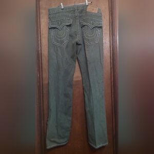 True Religion Men Green denim Jeans 34" Waist, 32 " Long, 100% Cotton